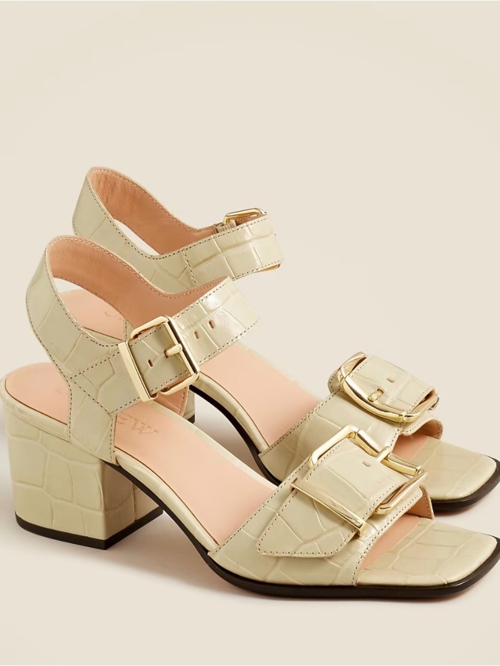 J Crew Dylan Block Heel Sandal in Croc embossed Italian leather
